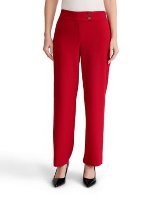Kasper Womens Fly Front Wide Leg Extend Tab Pant, Red, 18