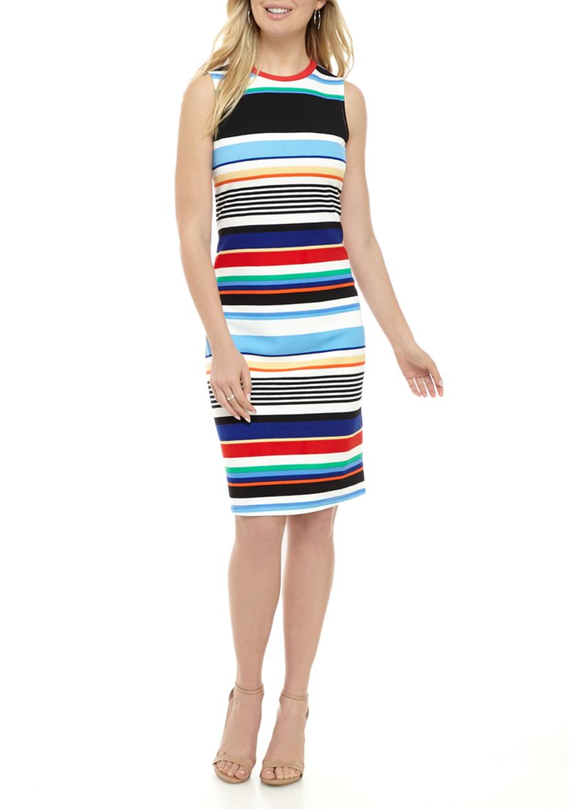 Womens Multi Stripe Textured Midi Sheath Dress