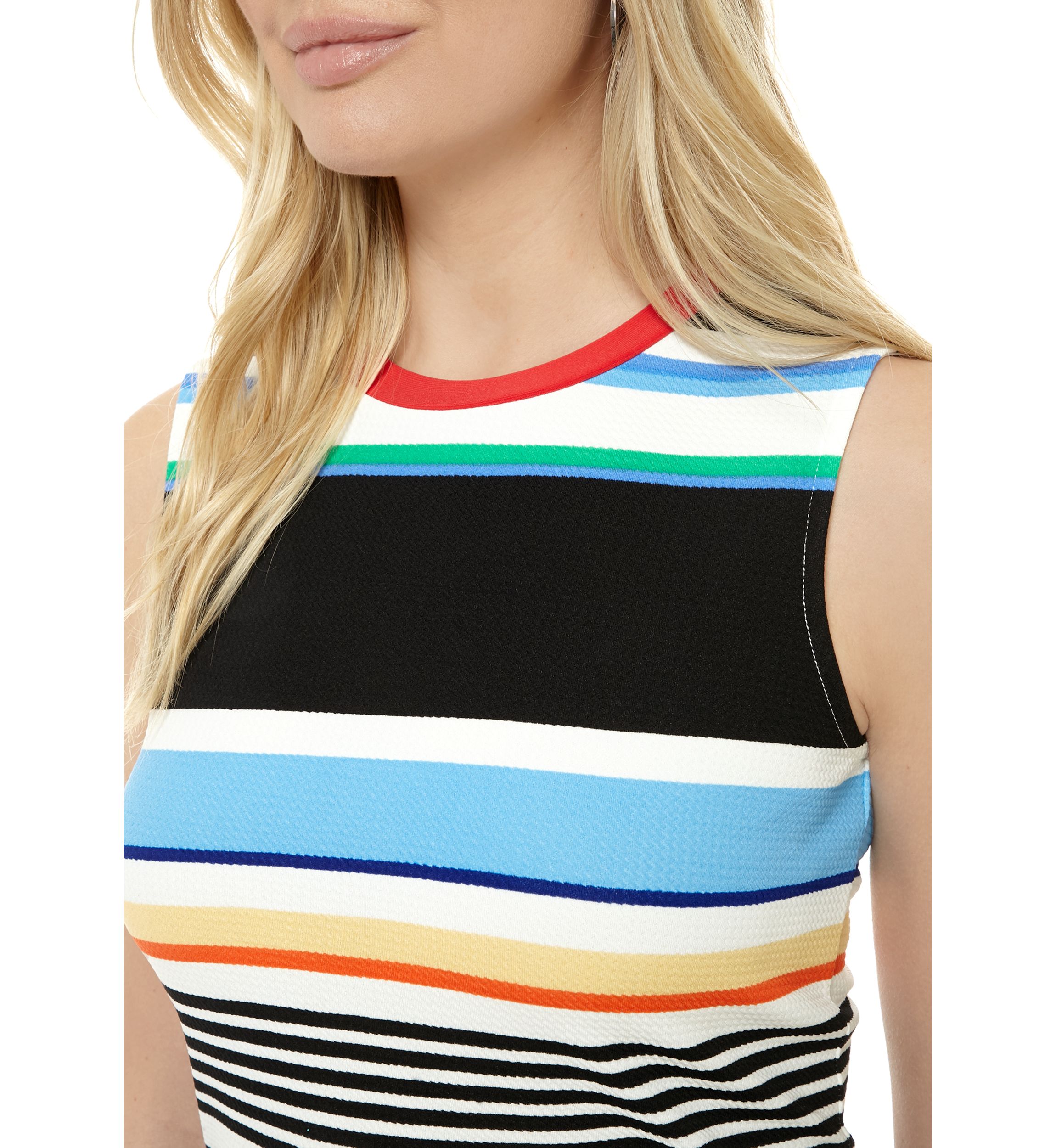 Womens Multi Stripe Textured Midi Sheath Dress