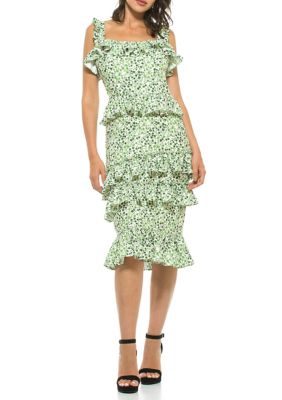 floral diamond ruffle gown