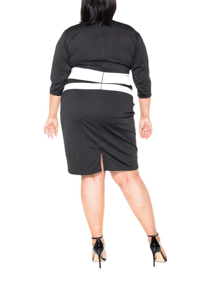 Plus Size Elbow Sleeve Color Block Sheath Dress