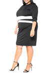 Plus Size Elbow Sleeve Color Block Sheath Dress