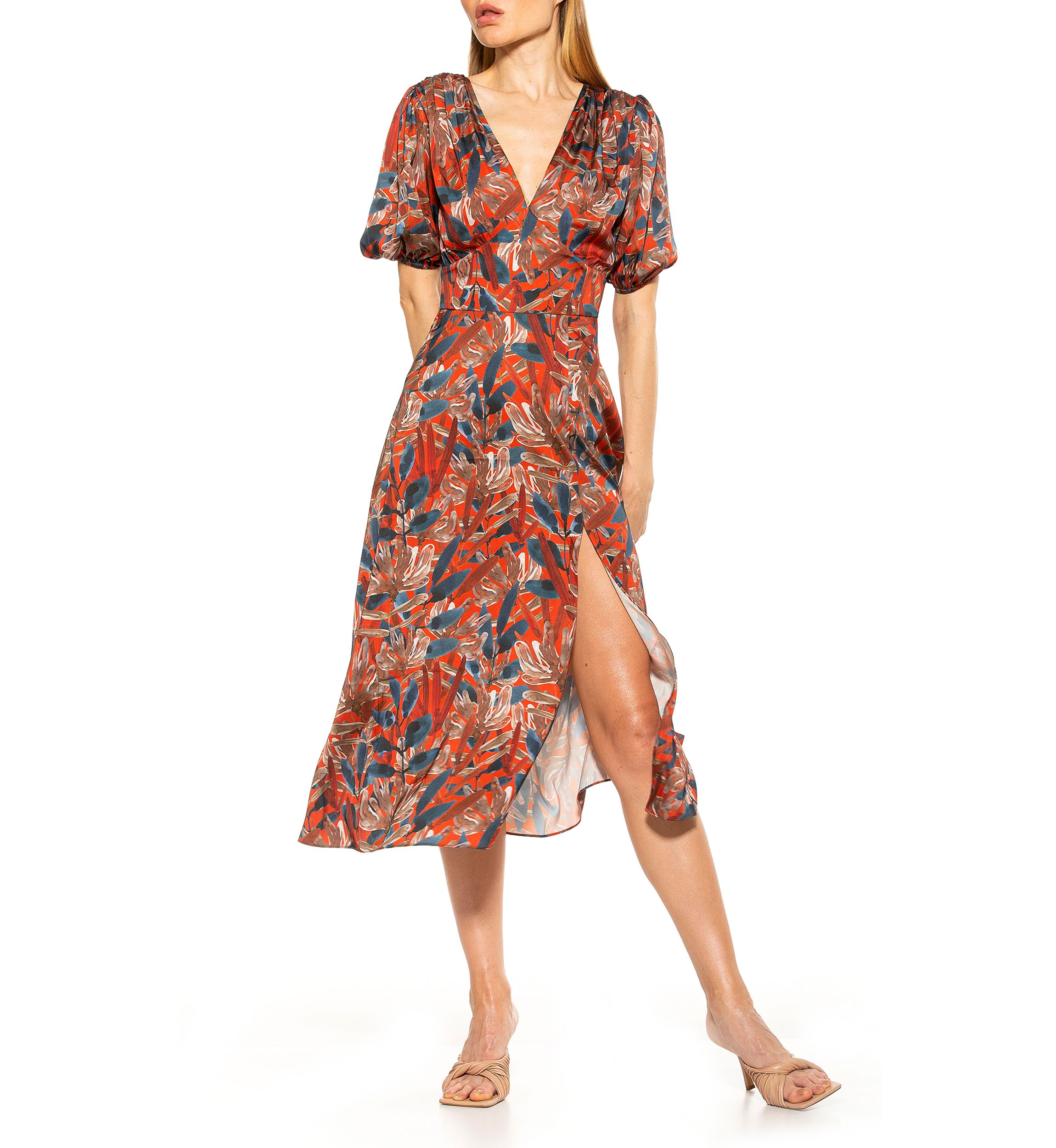 Nola V Neck Puff Sleeve Fit And Flare