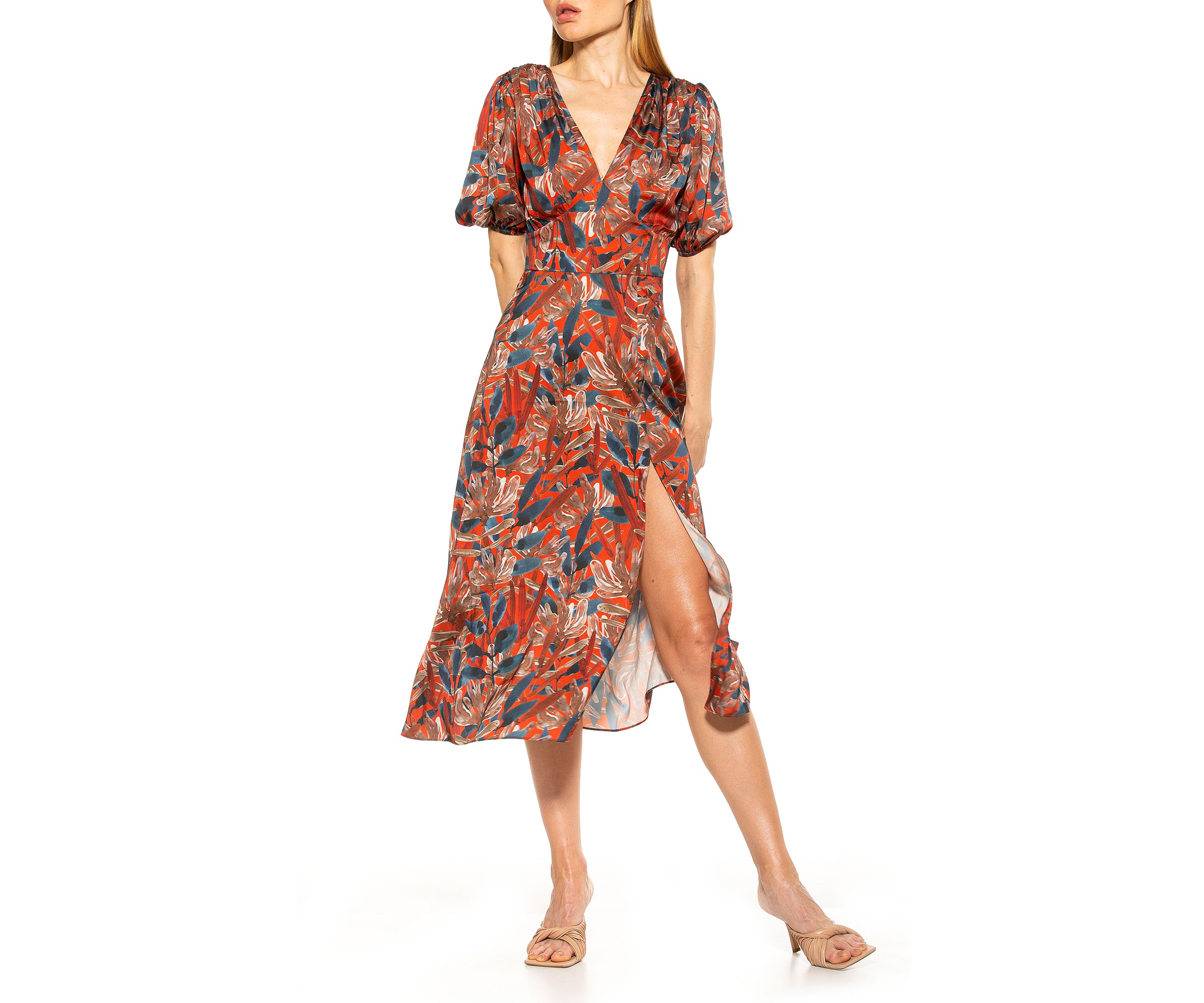 Nola V Neck Puff Sleeve Fit And Flare
