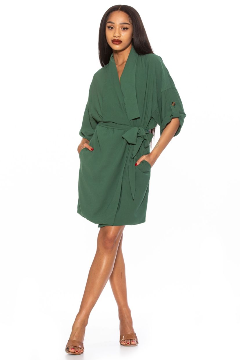 midi green wrap dress Heavyweight Linen Wrap Dress in Midi Length - Petrol Blue Linen Wrap Dress - Fall Linen Dress main image 0