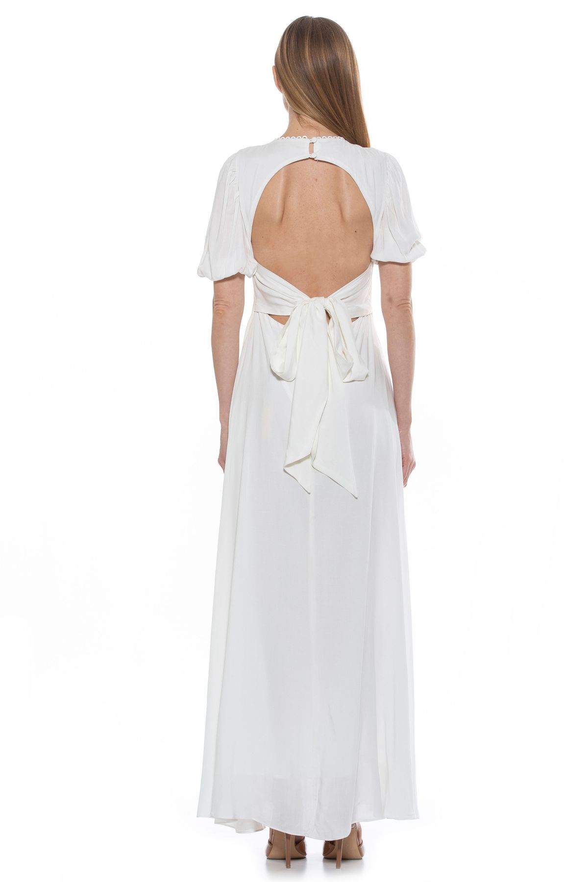 Imogen Crewneck Open Back Midi Fit And Flare Dress