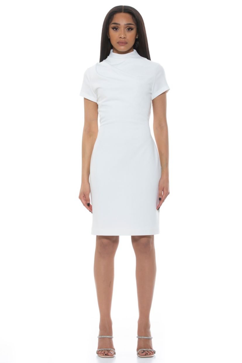 Sadee Draped Mockneck Sheath Dress