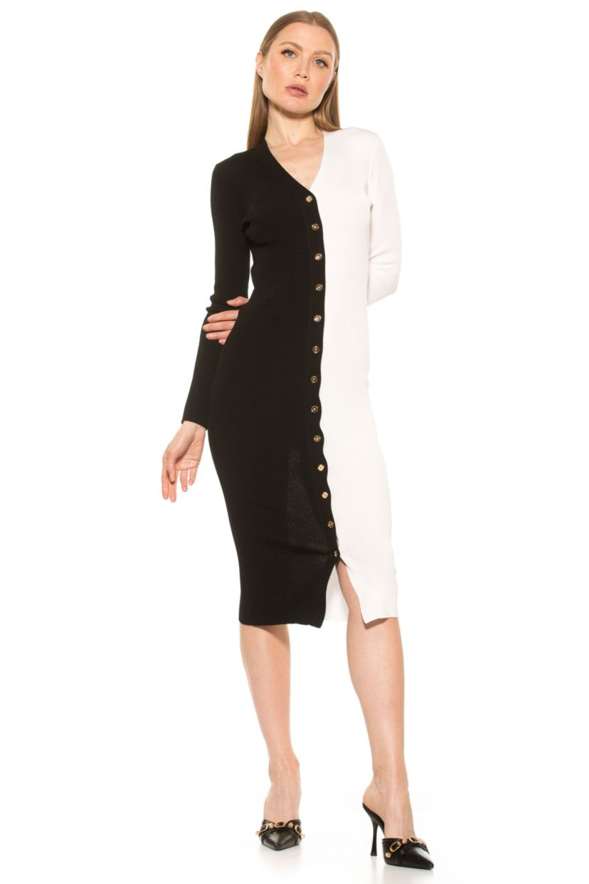 Gemini V Neck Button Down Knit Dress
