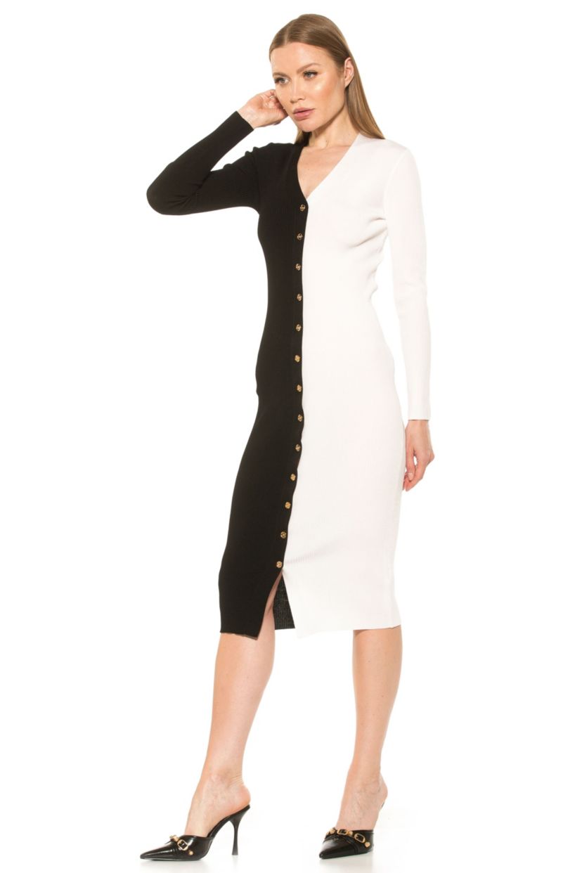 Gemini V Neck Button Down Knit Dress