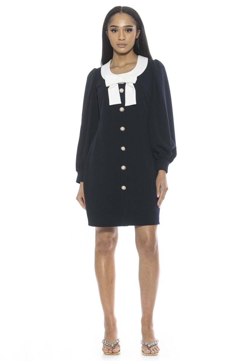 Miyako Scoop Neck Mini Dress With Bow