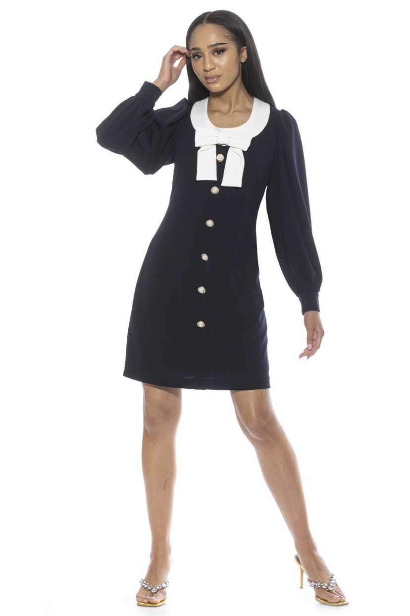 Miyako Scoop Neck Mini Dress With Bow