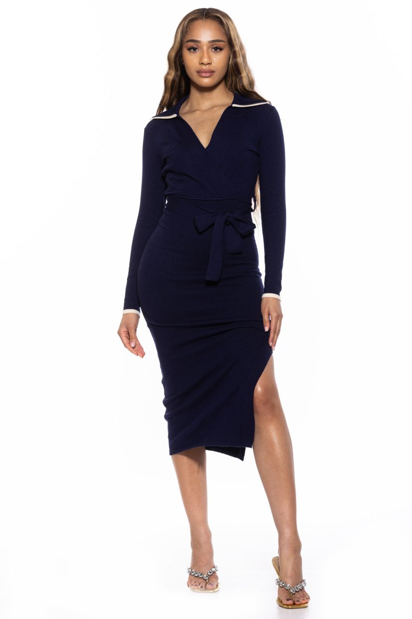 Tatiana Knit Collar Midi Dress