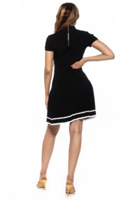 Devika Mockneck Pleated Knit Dress