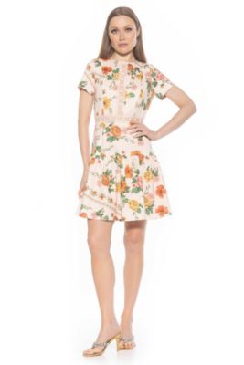 Alexia Admor Women's Alexa Lace Trim Floral Print Dress, Beige, 14