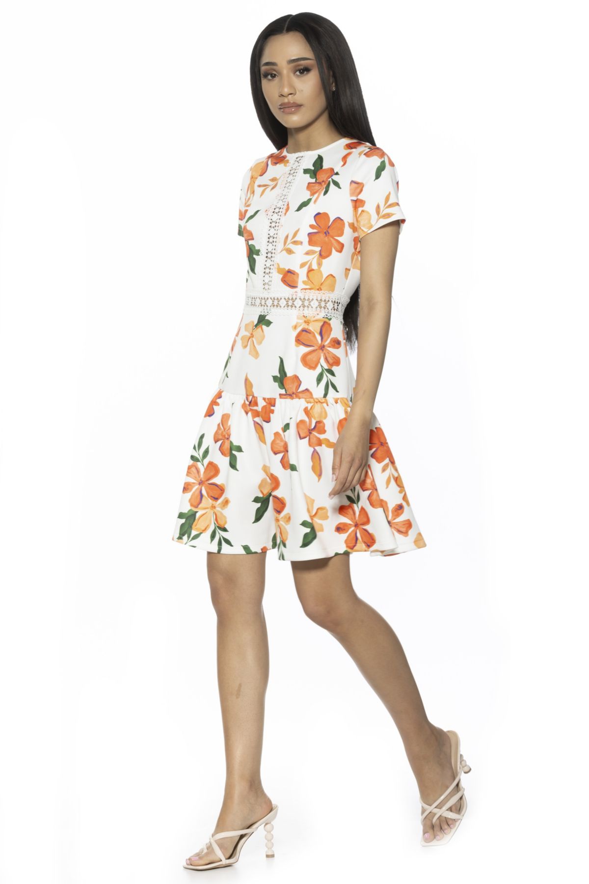 Alexa Lace Trim Floral Print Dress