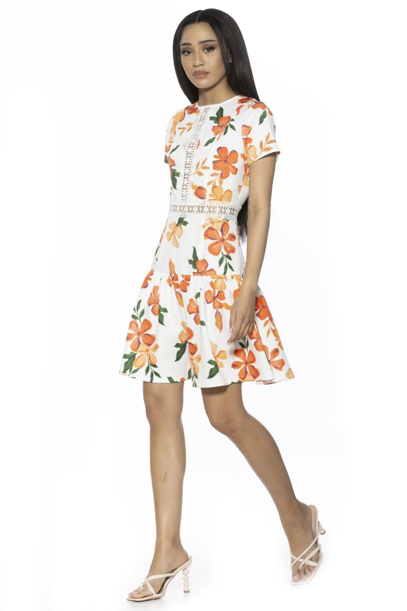 Alexa Lace Trim Floral Print Dress