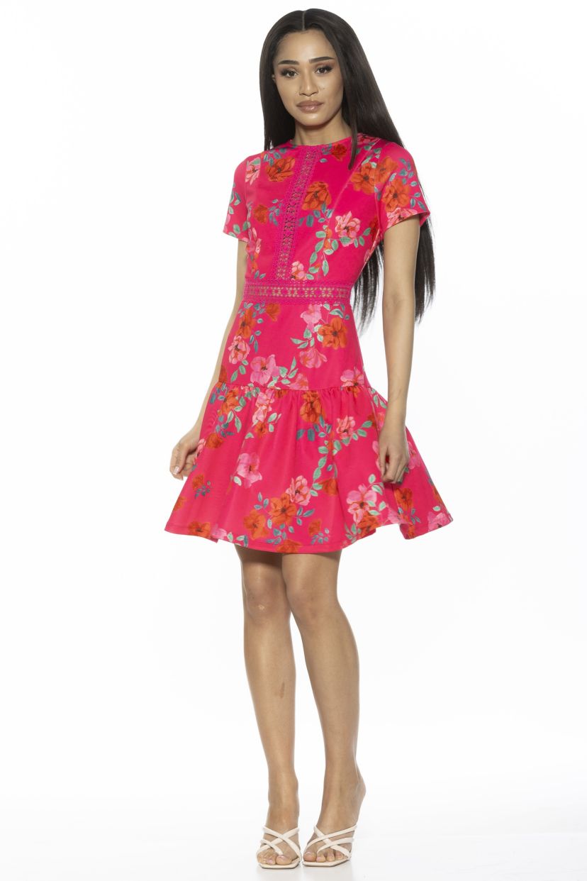 Alexa Lace Trim Floral Print Dress
