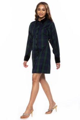 Velvette Plaid Button Down Dress