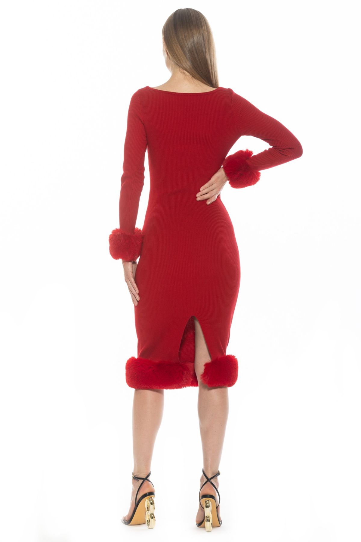 Selena Boatneck Knit Dress With Faux Fur