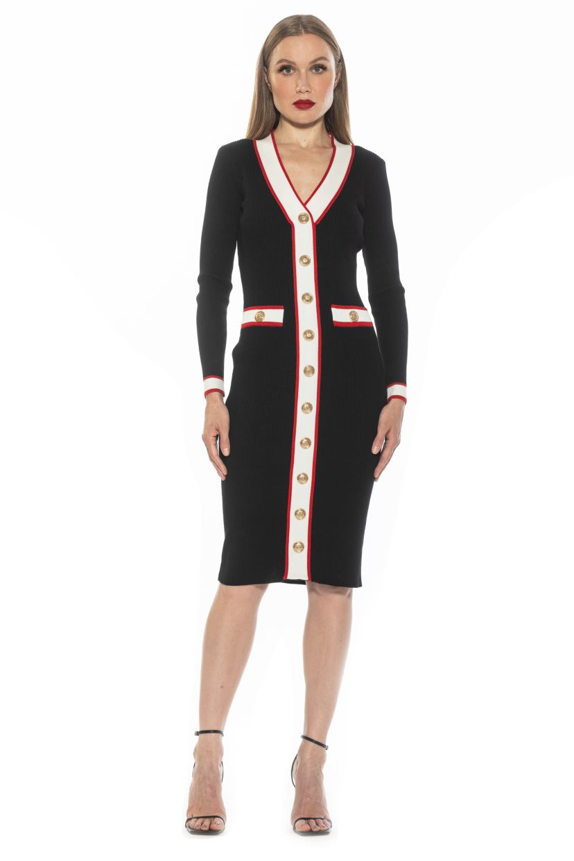 Janet V Neck Knit Dress With Buttons