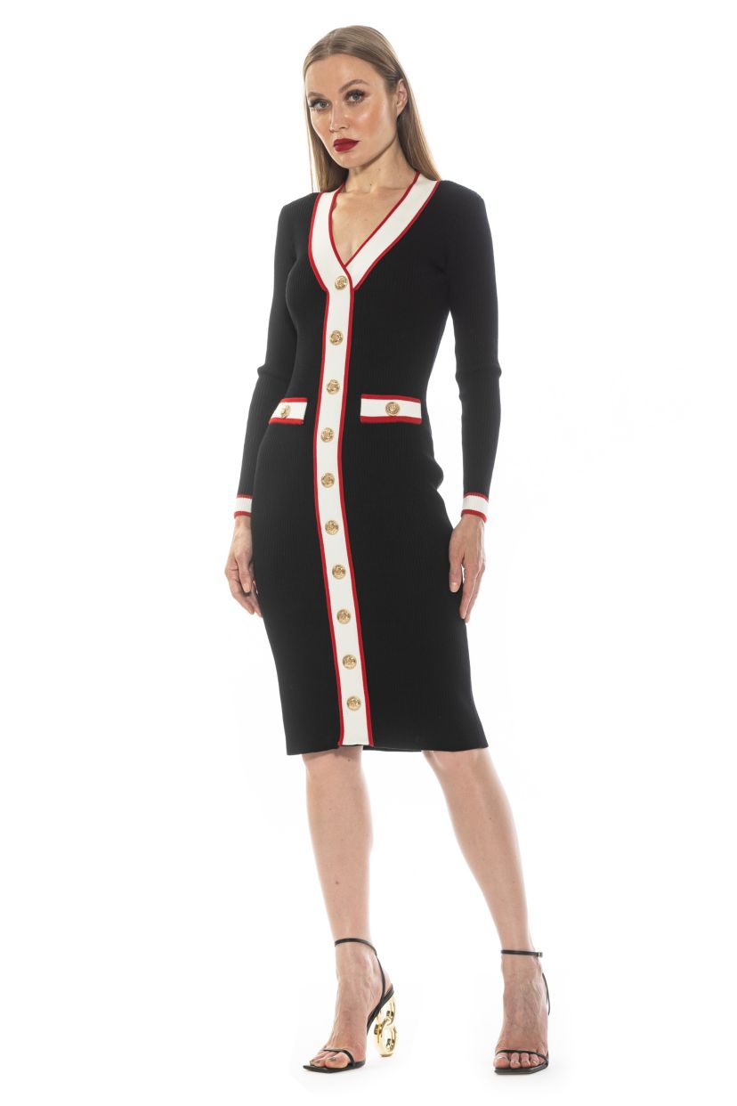 Janet V Neck Knit Dress With Buttons