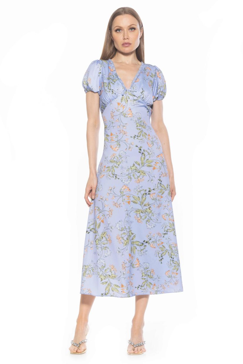 Silvius V Neck Bubble Sleeve Maxi Dress