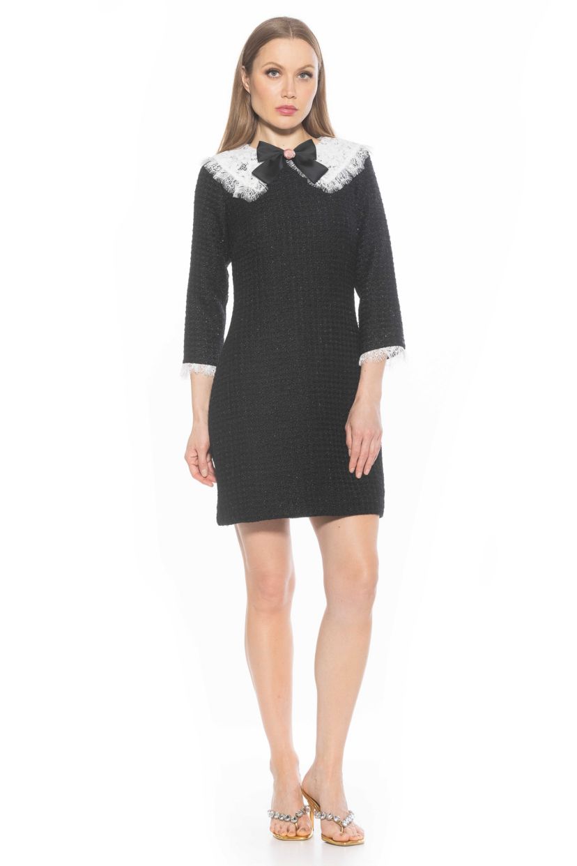 Monique Lace Collar Tweed Shift Dress