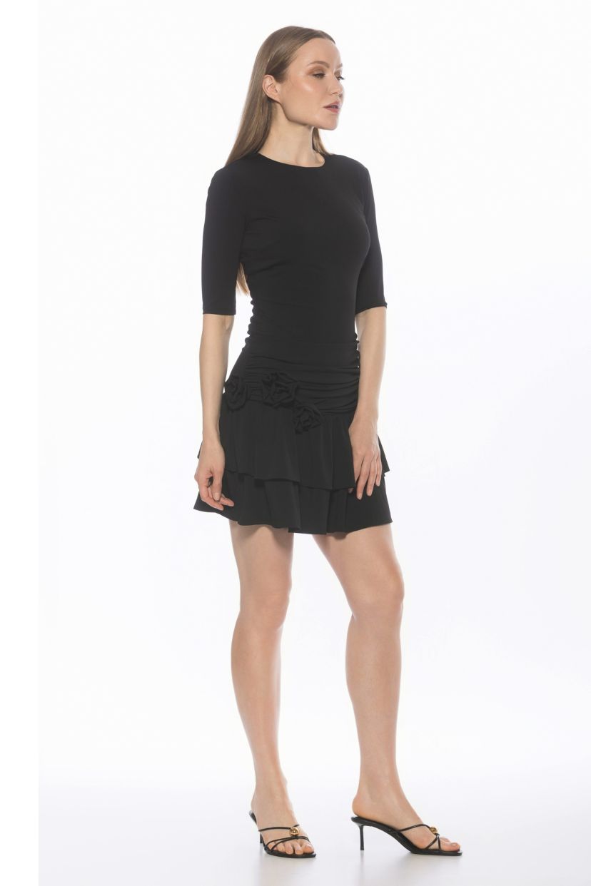 Mars Crewneck Draped Ruffle Dress