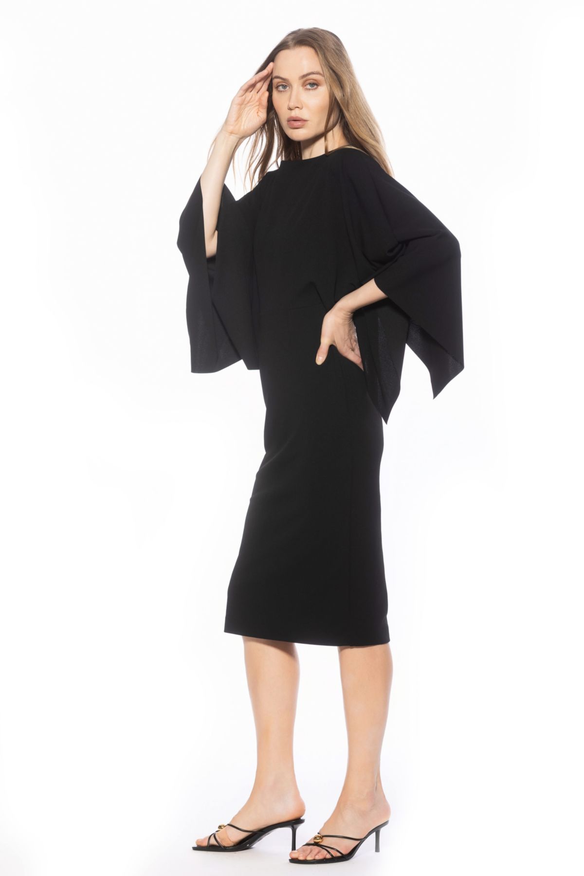 Billie Boatneck Drape Sleeve Midi Dress