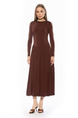 Alexia Admor Womens Eero Crewneck Midi Dress Brown Large