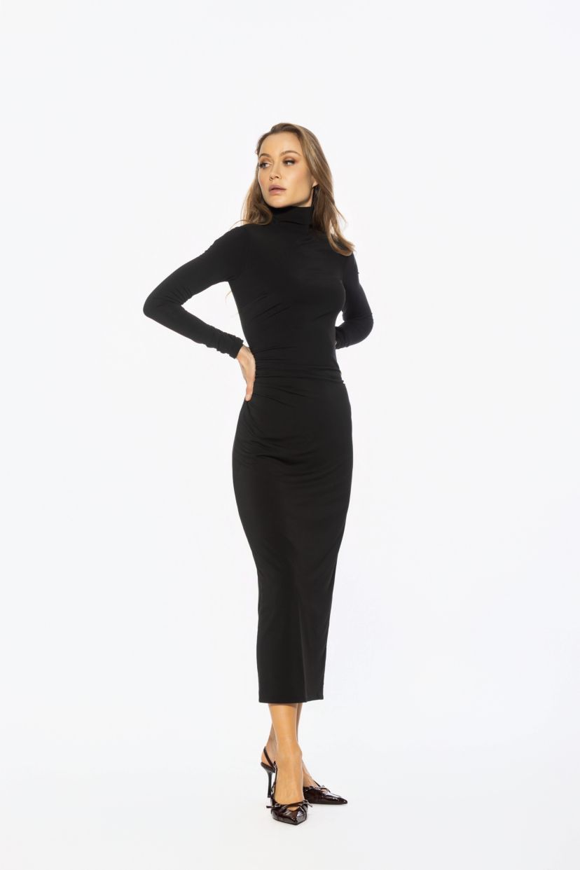 Veda Mockneck Side Ruch Long Dress