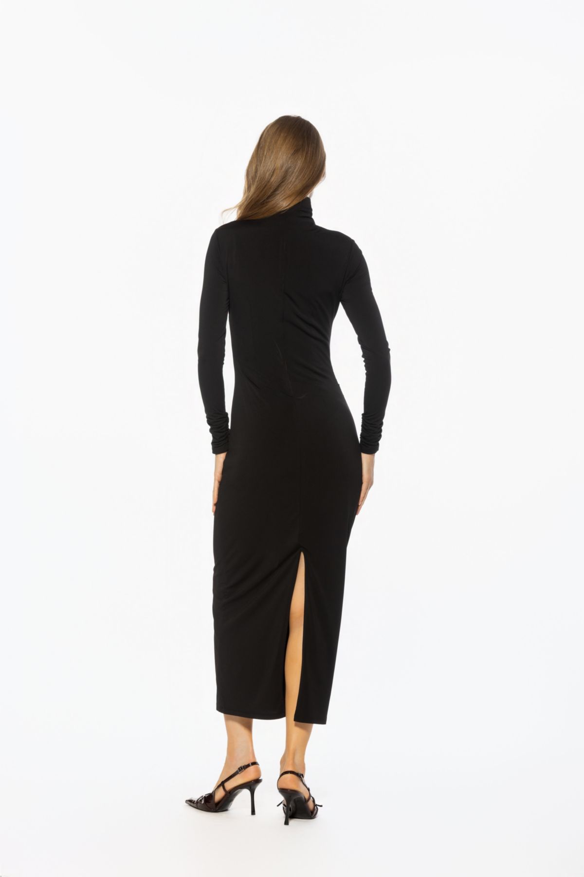 Veda Mockneck Side Ruch Long Dress