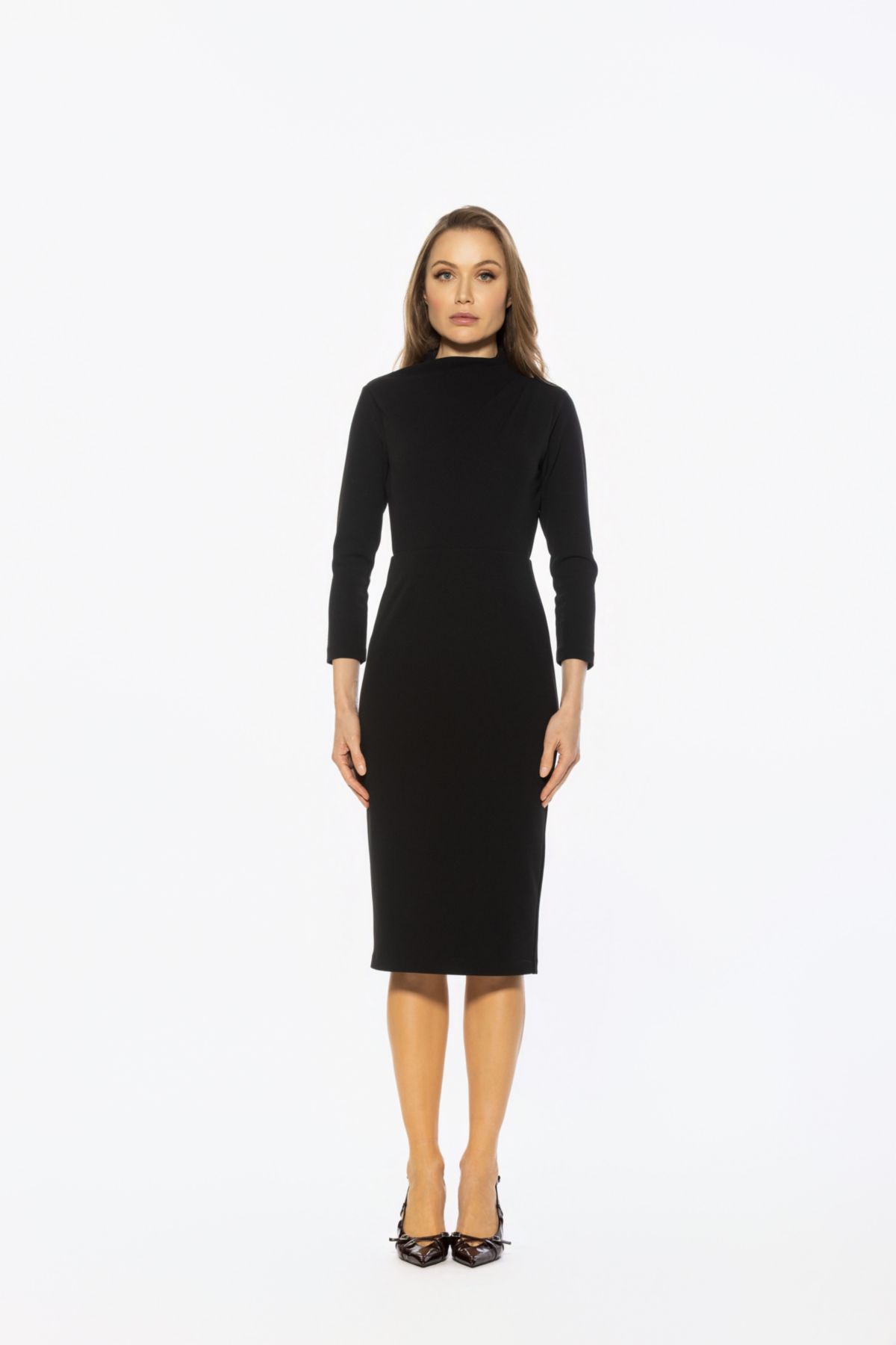 Mika Mockneck Draped Sheath Dress