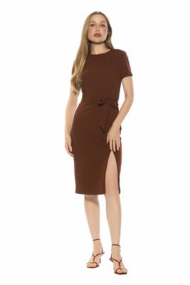 Alexia Admor Women's Zyra Crewneck Midi Dress with Tie, Brown, XL