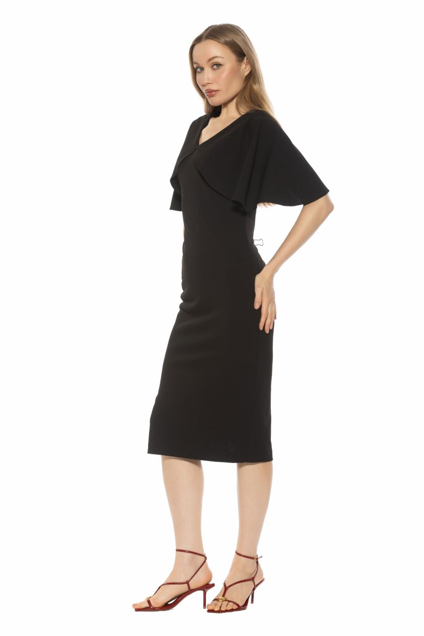 Novi V Neck Draped Sleeve Midi Dress