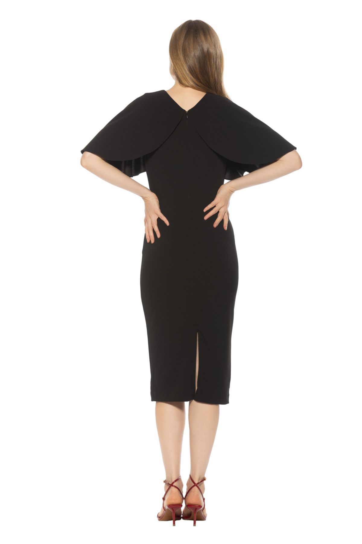 Novi V Neck Draped Sleeve Midi Dress