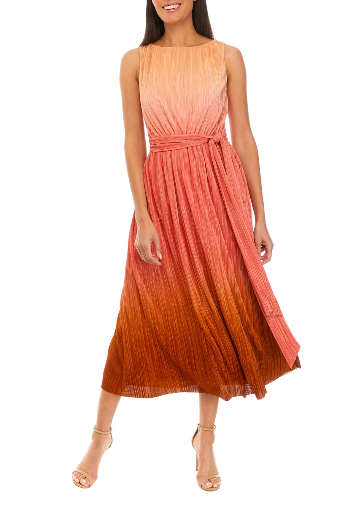 Womens Boatneck Pleated Midi Dress