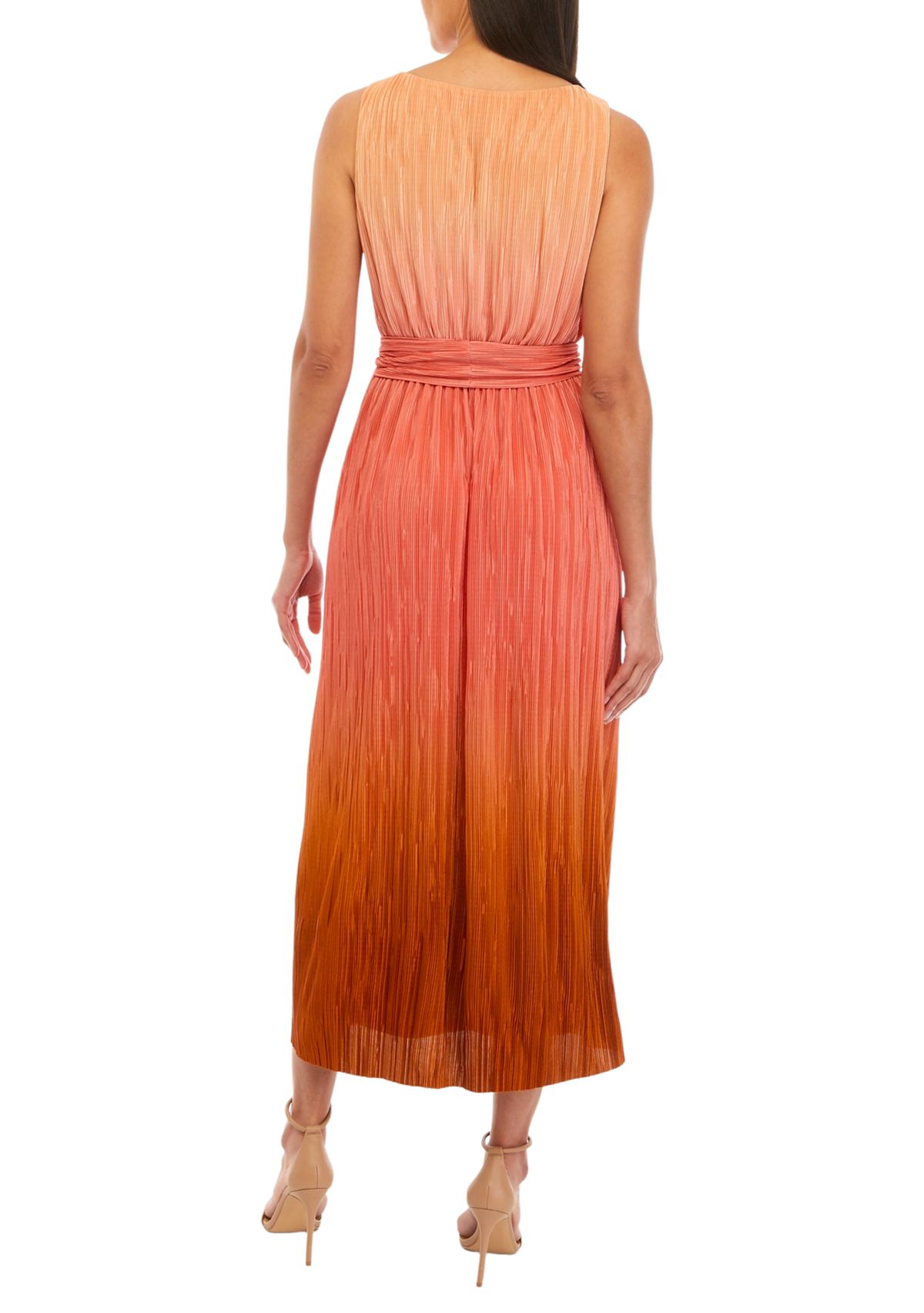 Womens Boatneck Pleated Midi Dress