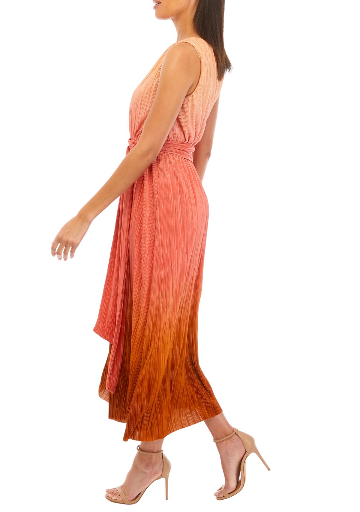 Womens Boatneck Pleated Midi Dress