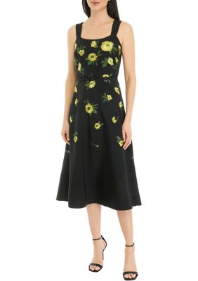 Black Label by Evan-Picone Sleeveless Floral Midi Fit + Flare Dress