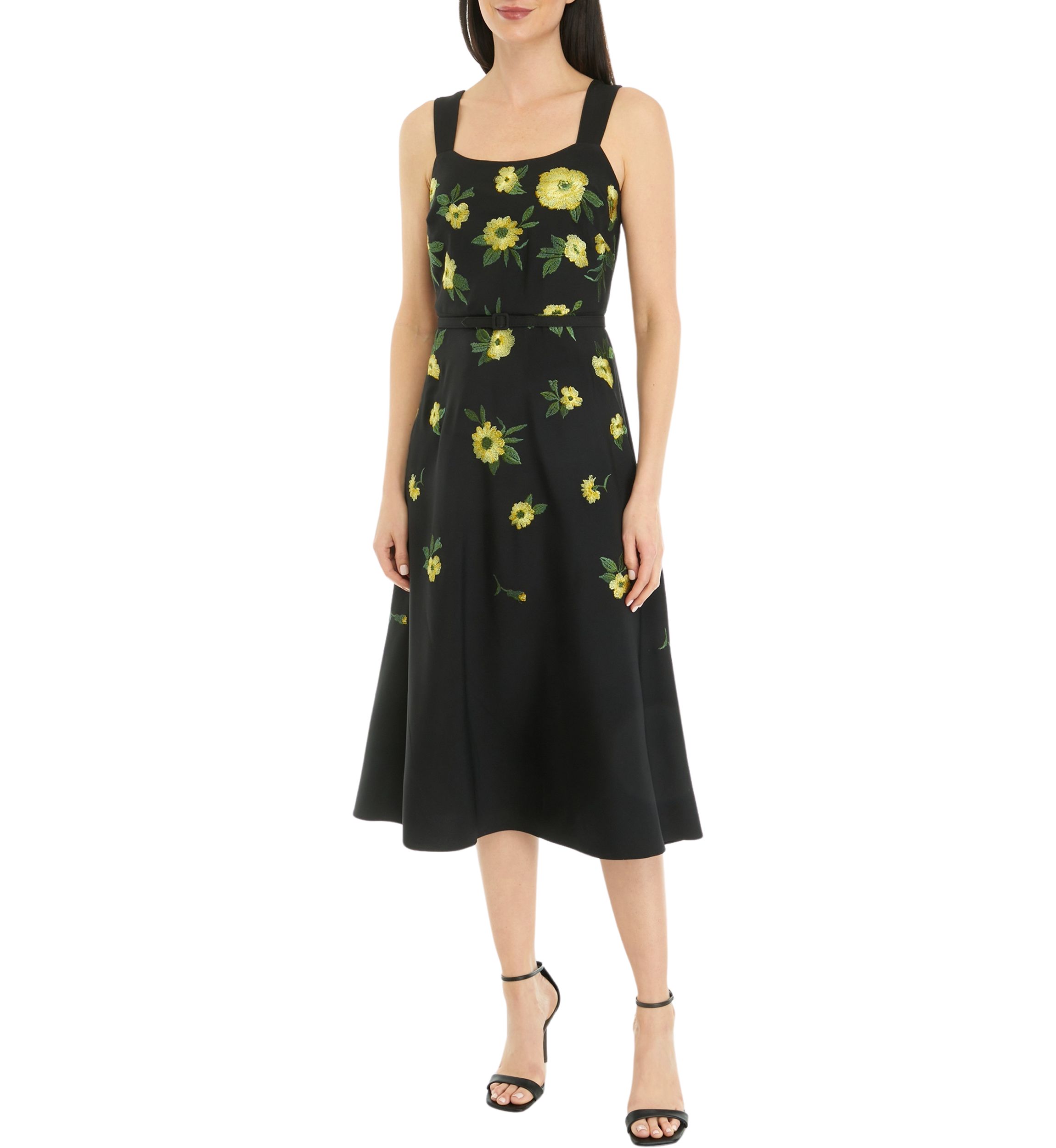 SCOOPED NECK A LINE MIDI WITH BELT