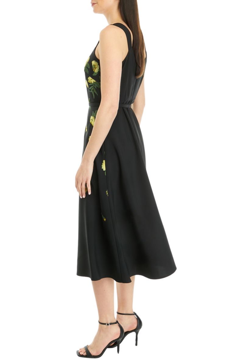 SCOOPED NECK A LINE MIDI WITH BELT