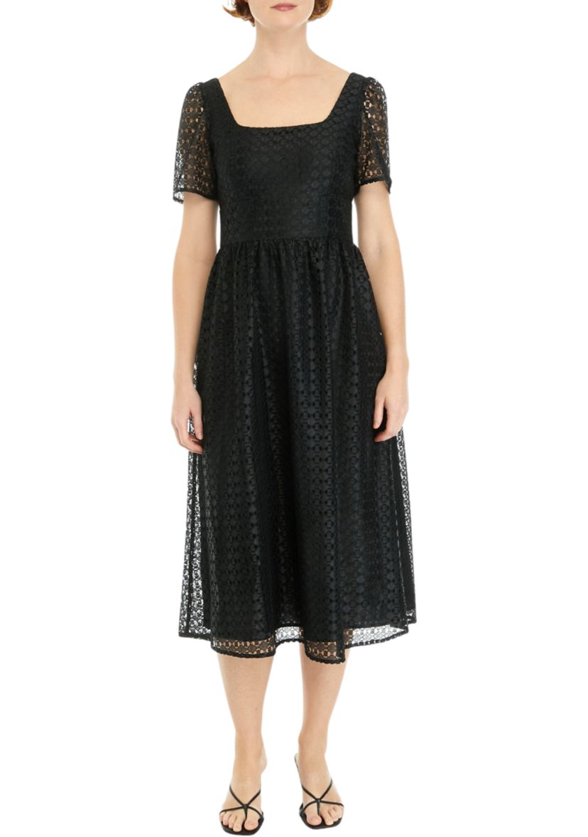 SQUARE NECK MIDI WITH PUFF SLEEVES