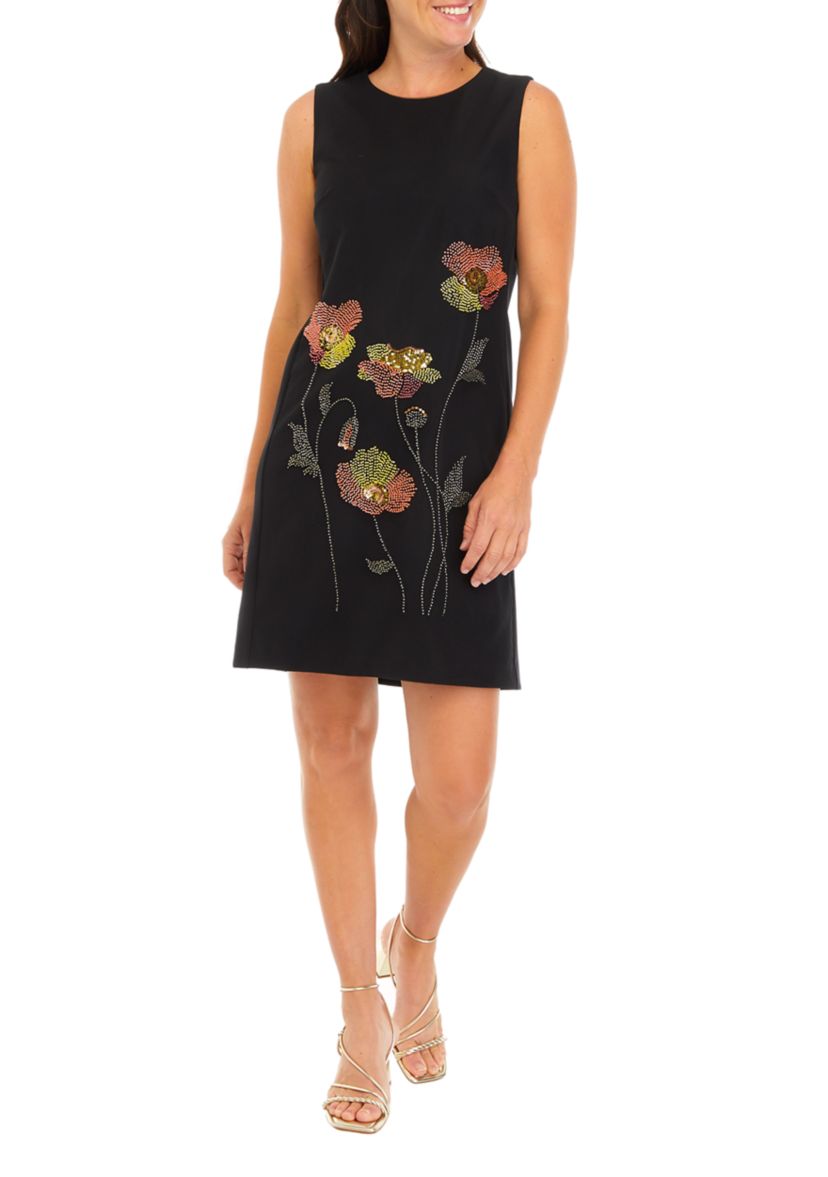 embroidered shift dresses The Subtle Bloom Taupe Embroidered Shift Dress, Large - The Mint Julep Boutique