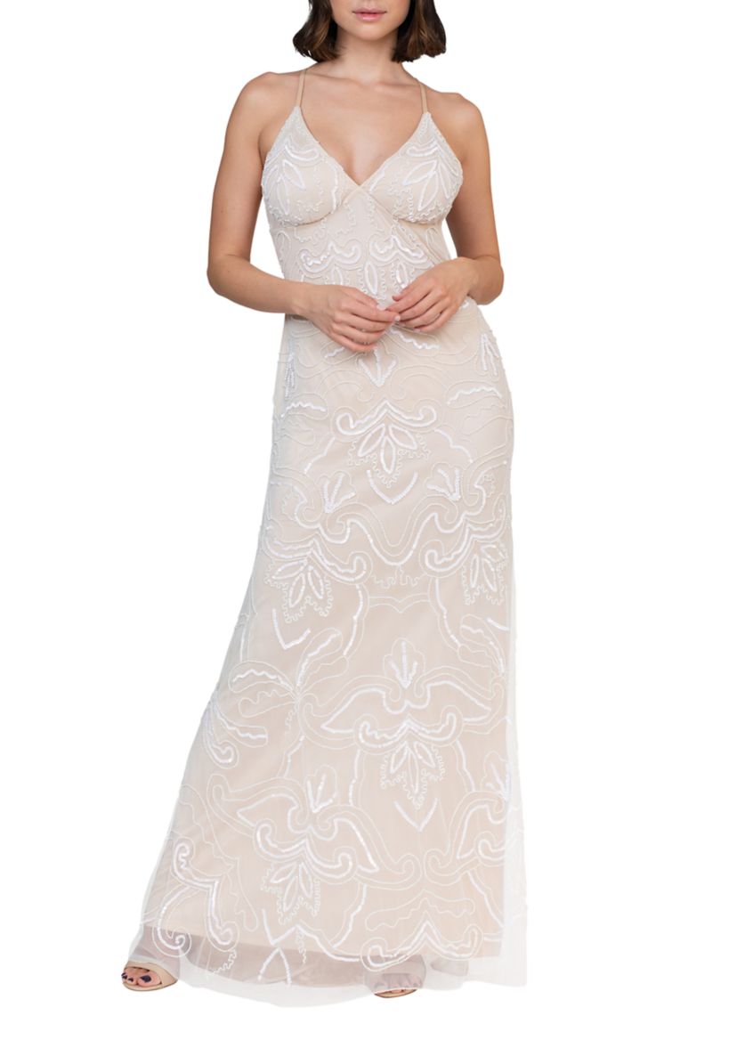 Womens Strappy Beaded Gown