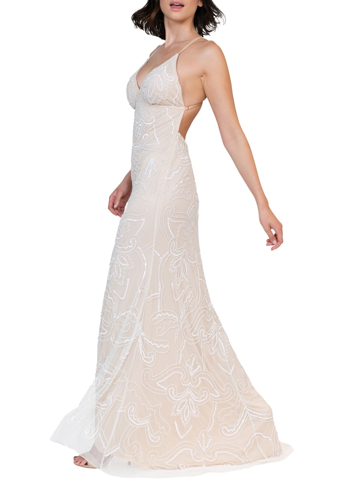 Womens Strappy Beaded Gown