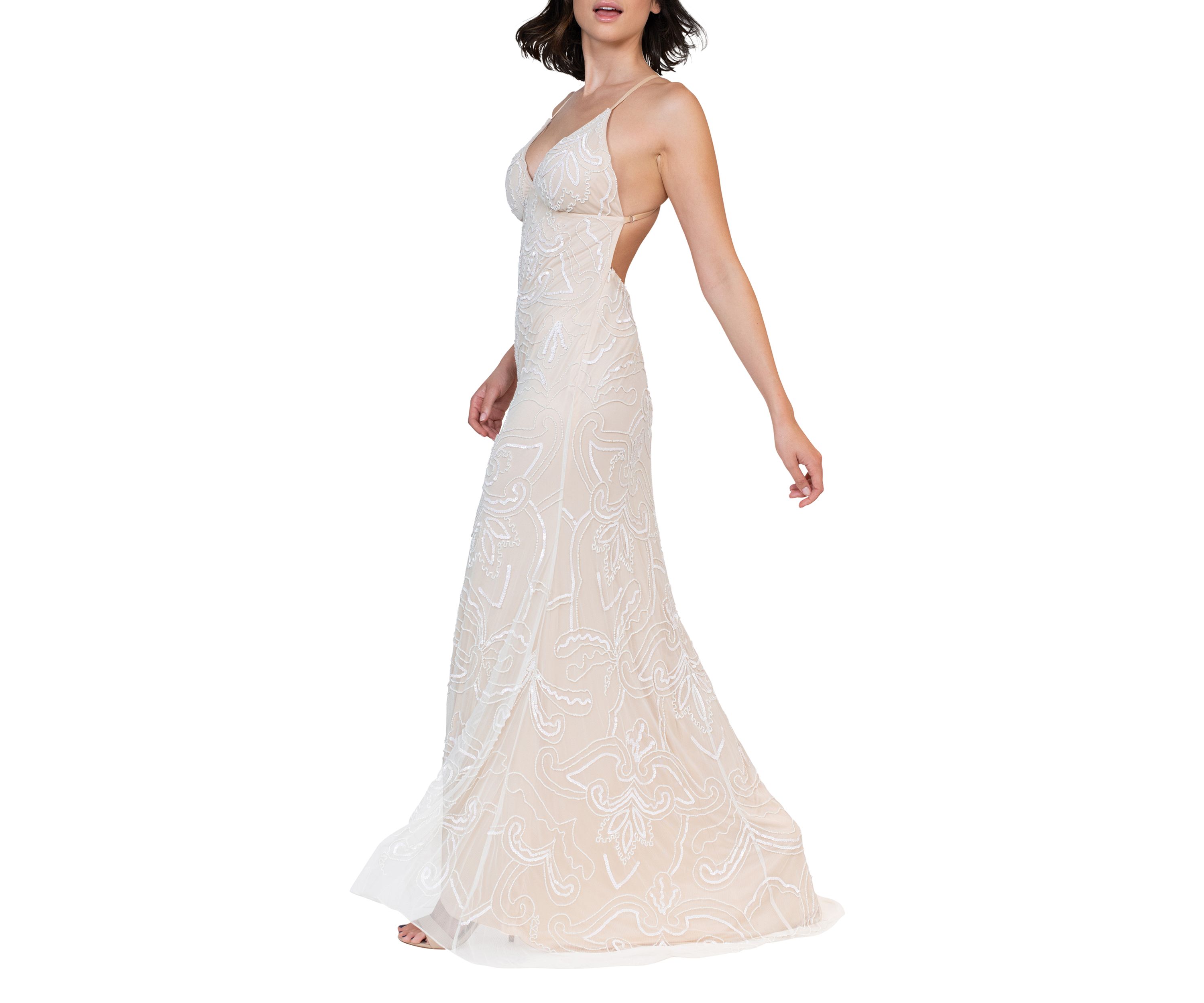 Womens Strappy Beaded Gown