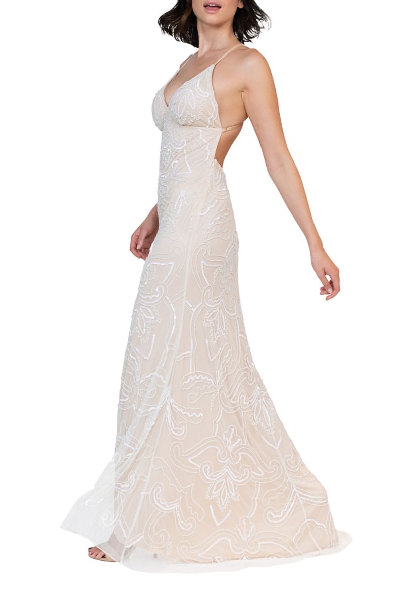 Womens Strappy Beaded Gown