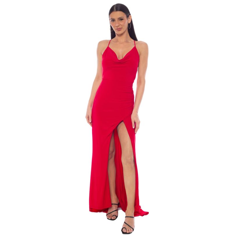 Jump Apparel Cowl neck ruched back gown | Belk