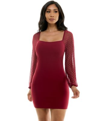 Rhinestone Longsleeve Square Neck Dress